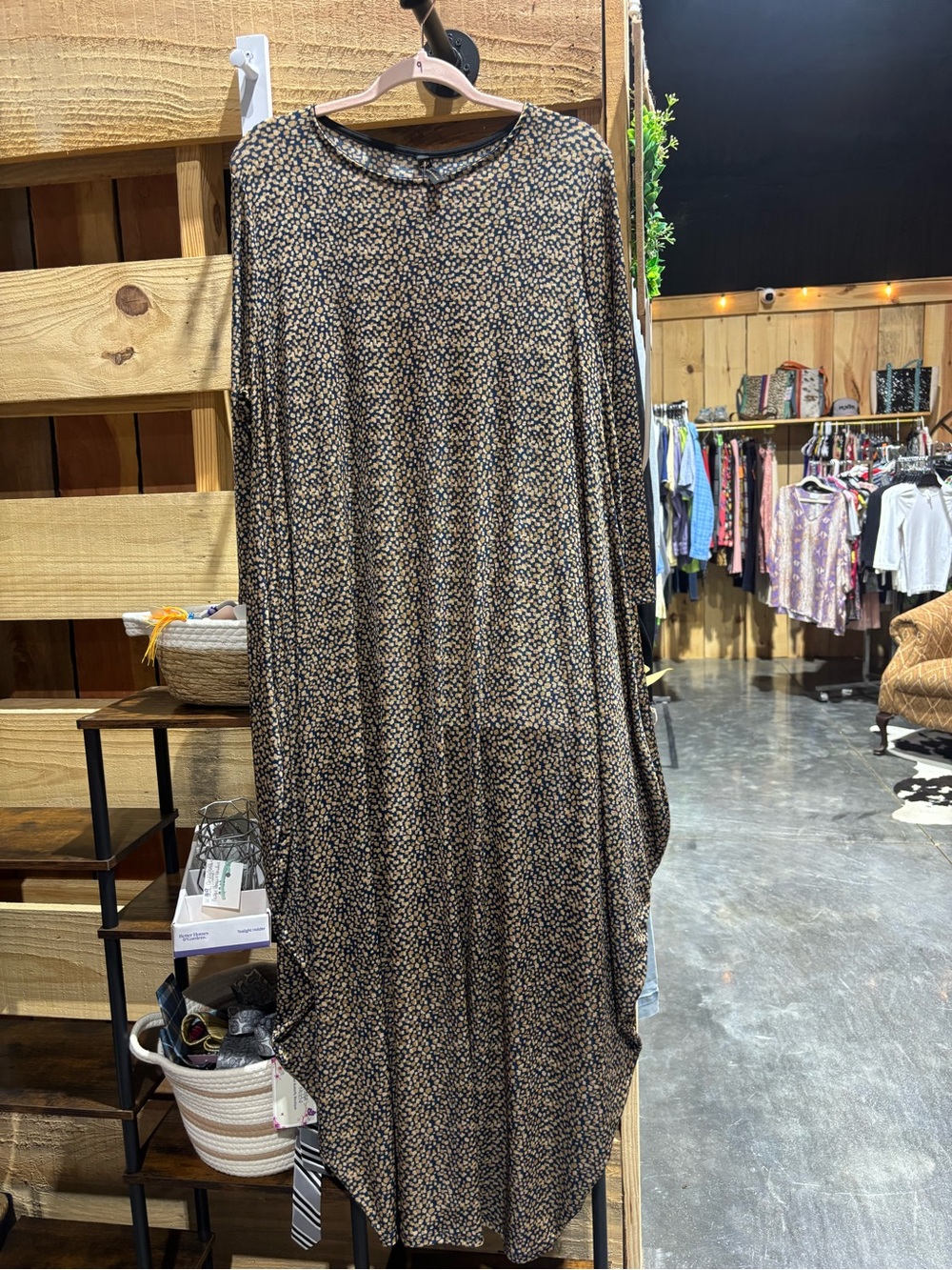 Women’s Floral Print Long Sleeve Maxi Dress - Black/Tan